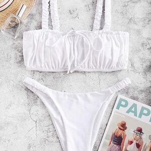 Zaful Ruched Elastic Straps Tie Bathing Suit Top